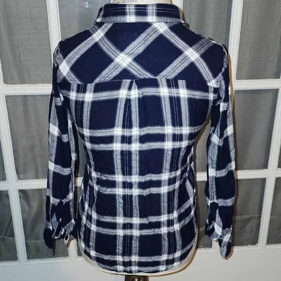 Rails Womens Navy Blue White Plaid Long Sleeve Button Front Shirt XS - Picture 2 of 5